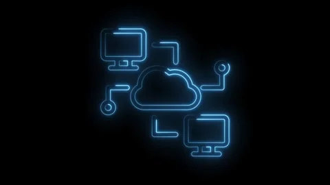 Glowing cloud computing network with connected devices cyber security on bl.. Stock Footage 346003176