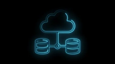 Glowing cloud computing network with databases on black background animation Stock Footage 322974972