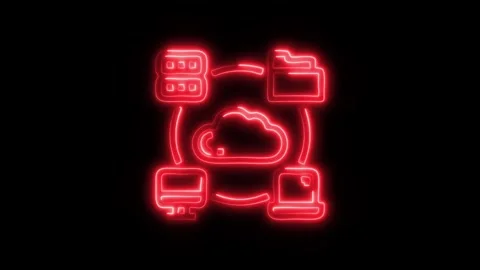 Glowing Cloud Connection Icon and Symbol in HD Video Neon Stock Footage 304557295