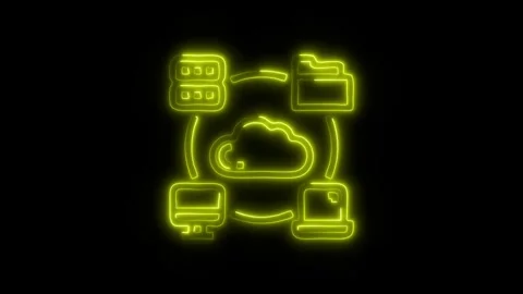 Glowing Cloud Connection Icon and Symbol in HD Video Neon Stock Footage 304557298