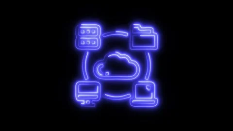 Glowing Cloud Connection Icon and Symbol in HD Video Neon Stock Footage 304557299