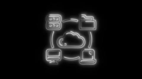 Glowing Cloud Connection Icon and Symbol in HD Video Neon Stock Footage 304557303