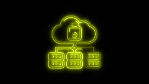 Glowing Cloud Data Storage Icon and Symbol in HD Video Neon Stock Footage 304557380