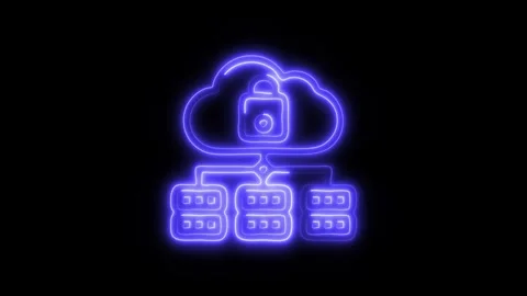 Glowing Cloud Data Storage Icon and Symbol in HD Video Neon Stock Footage 304557384