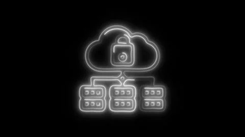 Glowing Cloud Data Storage Icon and Symbol in HD Video Neon Stock Footage 304557386