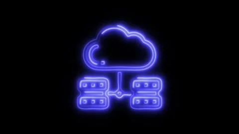 Glowing Cloud Database Icon and Symbol in HD Video Neon Stock Footage 304557290