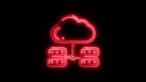 Glowing Cloud Database Icon and Symbol in HD Video Neon Stock Footage 304557294