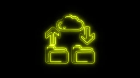 Glowing Cloud File Storage Icon and Symbol in HD Video Neon Stock Footage 304557357