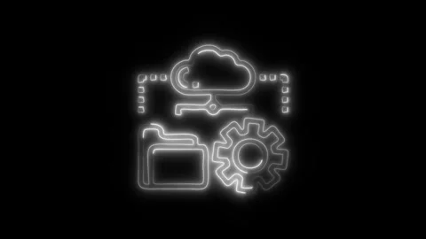 Glowing Cloud Icon and Symbol in HD Video Neon Stock Footage 304557338