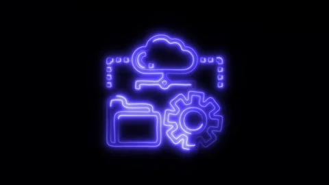 Glowing Cloud Icon and Symbol in HD Video Neon Stock Footage 304557340