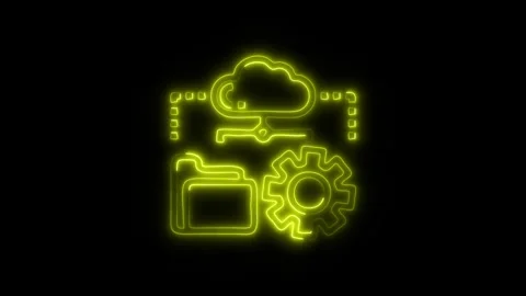 Glowing Cloud Icon and Symbol in HD Video Neon Stock Footage 304557342