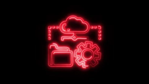 Glowing Cloud Icon and Symbol in HD Video Neon Stock Footage 304557344
