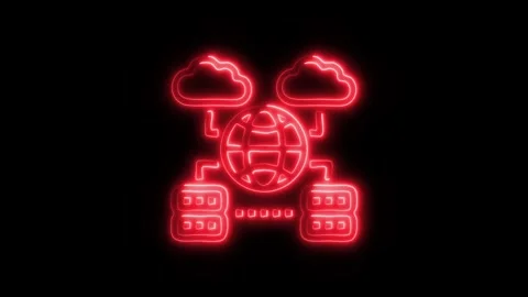 Glowing Cloud Icon and Symbol in HD Video Neon Stock Footage 304557395