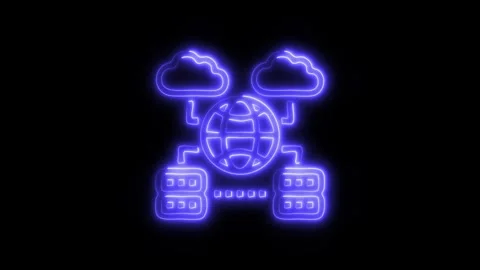 Glowing Cloud Icon and Symbol in HD Video Neon Stock Footage 304557399