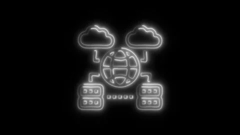 Glowing Cloud Icon and Symbol in HD Video Neon Stock Footage 304557400