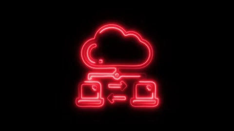 Glowing Cloud Laptop Icon and Symbol in HD Video Neon Stock Footage 304557346