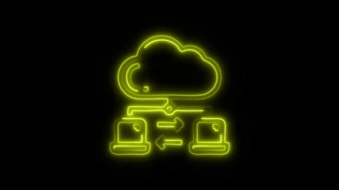 Glowing Cloud Laptop Icon and Symbol in HD Video Neon Stock Footage 304557348