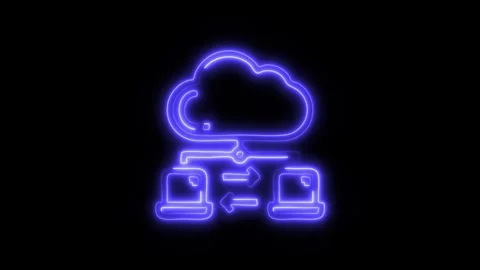 Glowing Cloud Laptop Icon and Symbol in HD Video Neon Stock Footage 304557349