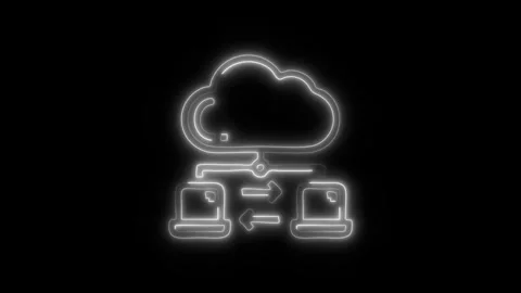Glowing Cloud Laptop Icon and Symbol in HD Video Neon Stock Footage 304557352