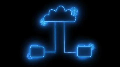 Glowing cloud network with folders and gears animation Stock Footage 336887874