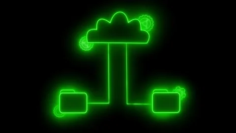 Glowing cloud network with folders and gears animation Stock Footage 336887891