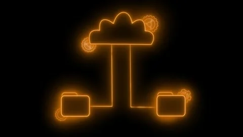 Glowing cloud network with folders and gears animation Stock Footage 336887899