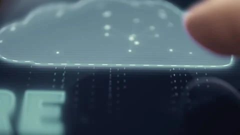 Glowing cloud outline filled with connected points above streaming data lines Stock Footage 342488970