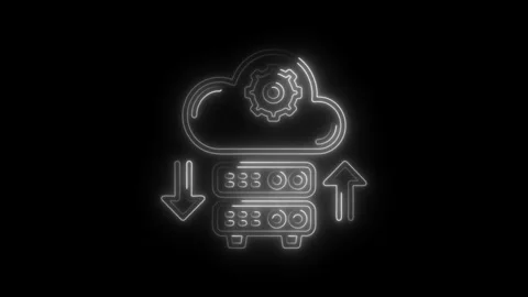 Glowing cloud server with upload and download neon icon animation on black .. Video stock 308903772
