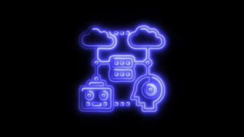 Glowing Cloud Sharing Icon and Symbol in HD Video Neon Stock Footage 304557174