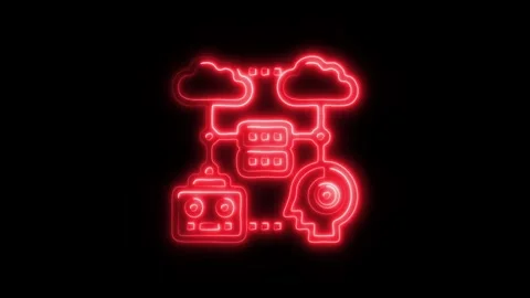 Glowing Cloud Sharing Icon and Symbol in HD Video Neon Stock Footage 304557203