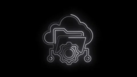 Glowing cloud storage with gear icon neon style for technology concepts Stock Footage 312309679