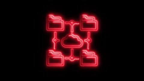 Glowing Cloud Storage Icon and Symbol in HD Video Neon Stock Footage 304557362