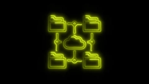 Glowing Cloud Storage Icon and Symbol in HD Video Neon Stock Footage 304557363