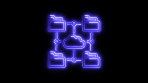 Glowing Cloud Storage Icon and Symbol in HD Video Neon Stock Footage 304557364