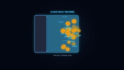 Glowing Cloud Vault security interface with digital tokens and unlocking an.. Stock Footage 343507409