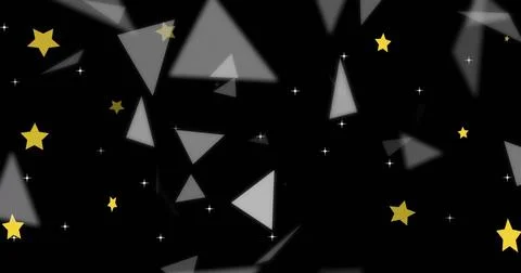 Glowing cluster drifting in black void, with blurred triangular shards, yellow Stock Illustration