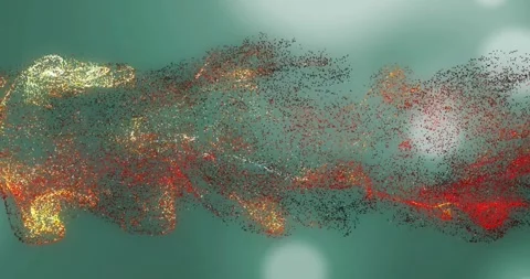 Glowing cluster emerging forming filament stretching rippling teal canvas Stockbeeldmateriaal 318936817