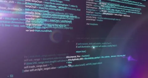 Glowing cluster of overlaid source code floating in digital environment, with 스톡 사진