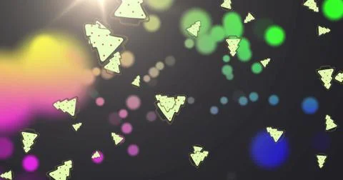 Glowing cluster of triangular pale-yellow tree icons drifting on dark charcoal Stockillustratie