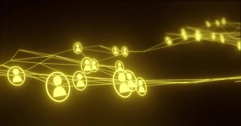 Glowing cluster of user icons forming connected mesh in dark digital space, 스톡 일러스트