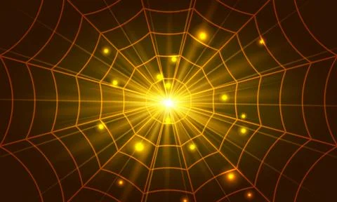 Glowing cobweb bright gold light. golden shine background. Stock Illustration