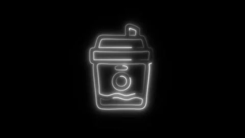 Glowing Coffee Cup Icon in HD Video Neon Animation Stock Footage 304555367