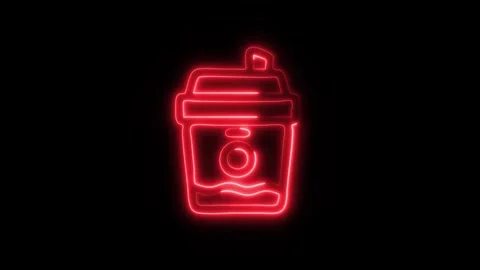 Glowing Coffee Cup Icon in HD Video Neon Animation Vidéo 304555376