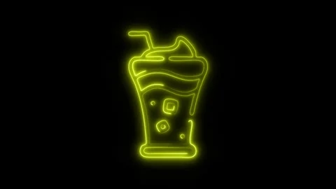 Glowing Coffee Float Icon and Symbol in HD Video Neon Stock Footage 304561015