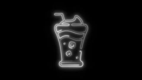Glowing Coffee Float Icon and Symbol in HD Video Neon Stock Footage 304561018