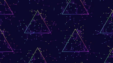 Glowing colored lines connect dots to form an intricate triangle pattern on a Stock Footage 300742320