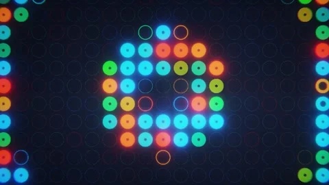 Glowing colorful digital circles lights on led screen. Retro gaming style. Stock Footage 336859982