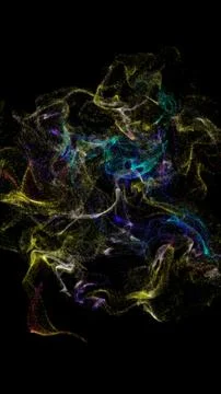 Glowing colorful particles floating in dark space creating energy flow Stock Illustration