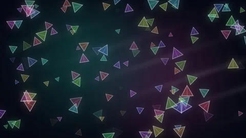 Glowing colorful triangles drifting across a dark background Stock Footage 337038869