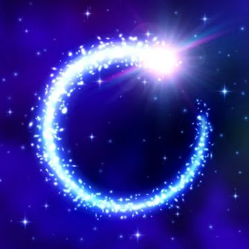 Glowing comet frame on blue space background. Stock Illustration